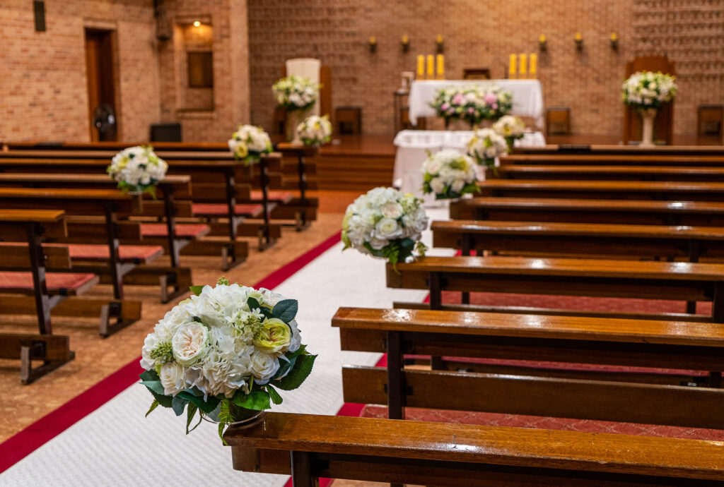 decorated flower bouquet in wedding ceremony