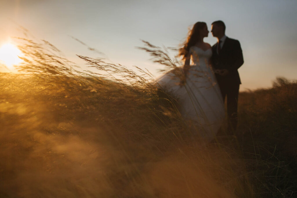 Blured bride and groom enjoying